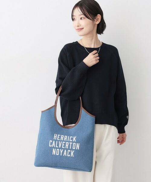 Dessin / デッサン トートバッグ | 【軽量】ロゴプリントデニム×帆布トートバッグ（ブルー(592)）