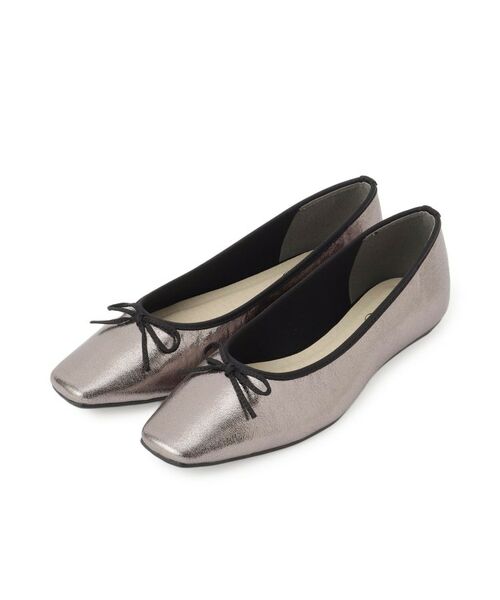 Dessin / デッサン パンプス | レザー調スクエアトゥ フラットパンプス(ブラックシルバー(009))
