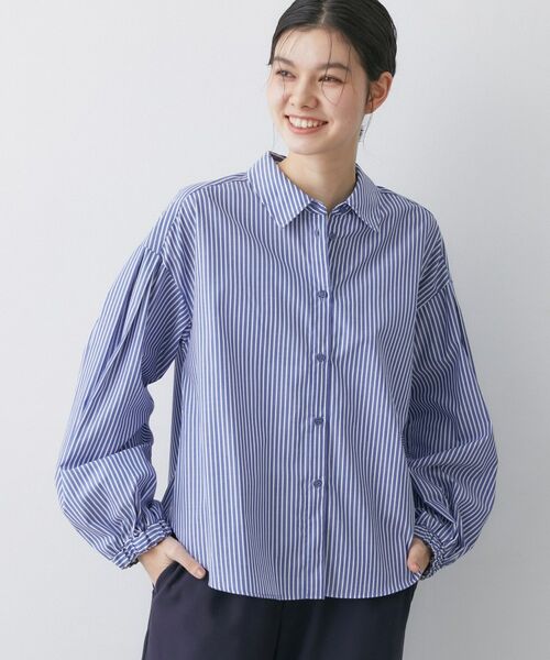 Dessin / デッサン シャツ・ブラウス | 【洗える】バルーンスリーブバンドカラーシャツ（ネイビー(396)）