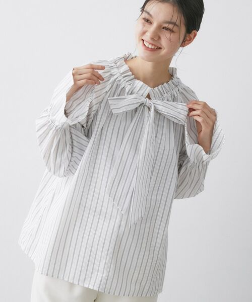 Dessin / デッサン シャツ・ブラウス | 【洗える】フリルボウタイストライプブラウス | 詳細1