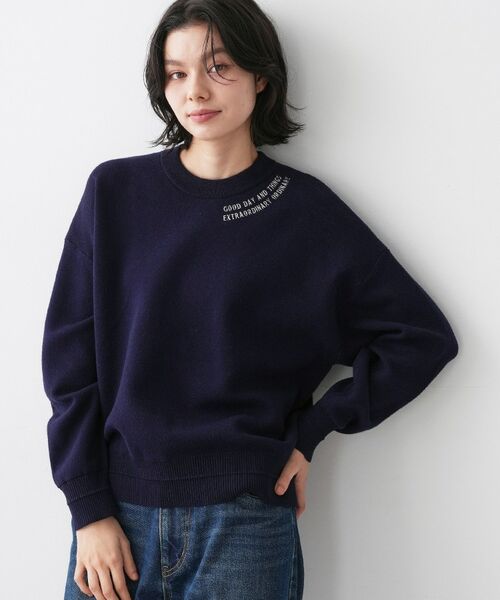 Dessin / デッサン ニット・セーター | 【ユニセックス/洗える】ロゴ刺繍入りコットンジャカード(ネイビー(094))