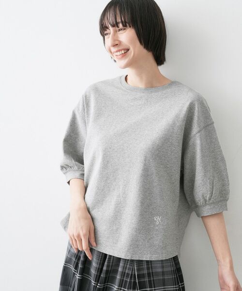 Dessin / デッサン カットソー | 【360度可愛い・洗える】バックヘンリーカットソー5分袖（ライトグレー(011)）