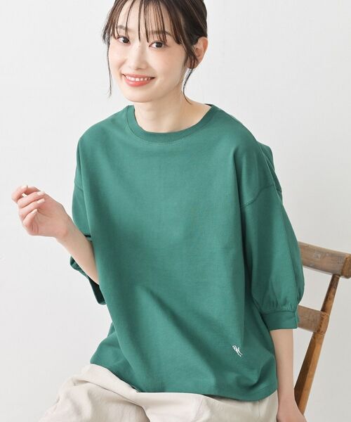 Dessin / デッサン カットソー | 【新色追加／360度可愛い】バックヘンリーカットソー5分袖（グリーン(022)）