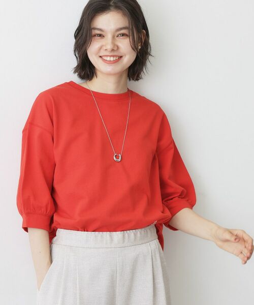 Dessin / デッサン カットソー | 【新色追加/360度可愛い】バックヘンリーカットソー5分袖（オレンジ(069)）