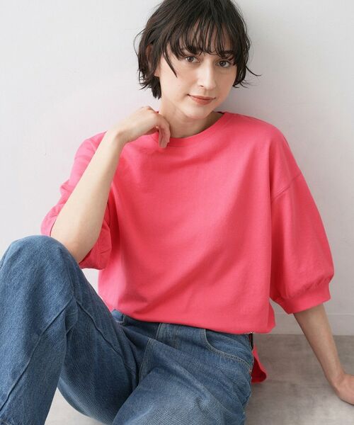 Dessin / デッサン カットソー | 【360度可愛い・洗える】バックヘンリーカットソー5分袖（ピンク(073)）