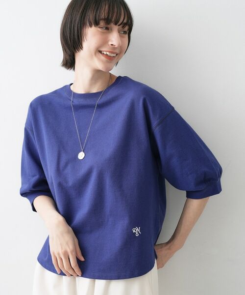 Dessin / デッサン カットソー | 【360度可愛い・洗える】バックヘンリーカットソー5分袖（ブルー(093)）