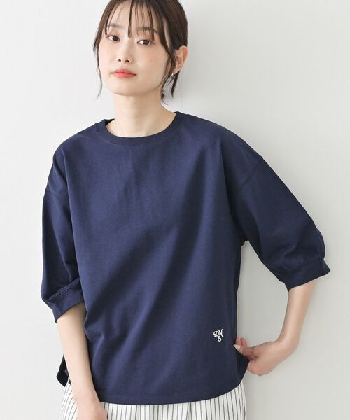 Dessin / デッサン カットソー | 【新色追加／360度可愛い】バックヘンリーカットソー5分袖（ネイビー(094)）