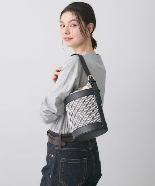 Dessin / デッサン ショルダーバッグ | ストライプ柄バッグコンビバケツショルダー（ブラック(519)）