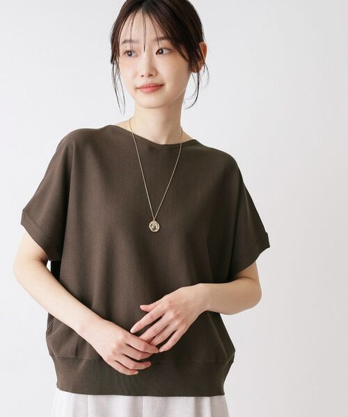 Dessin / デッサン ニット・セーター | 【洗える】後ろボタンフレンチスリーブニット（ブラウン(044)）