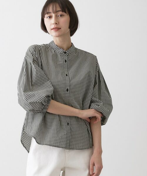 Dessin / デッサン シャツ・ブラウス | バルーンスリーブバンドカラーシャツ（ブラック(219)）