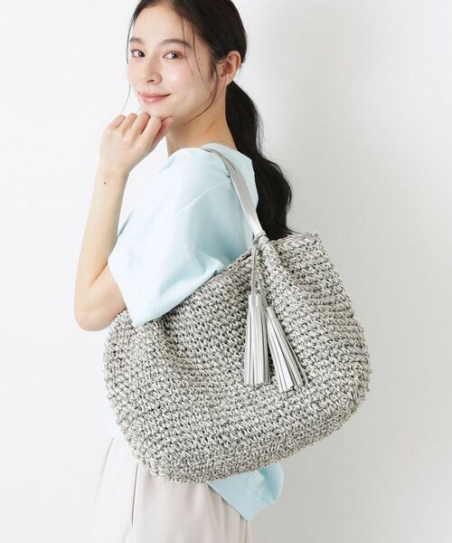 Dessin / デッサン トートバッグ | ペーパーメッシュ タッセル付き配色トート（ライトグレー(511)）