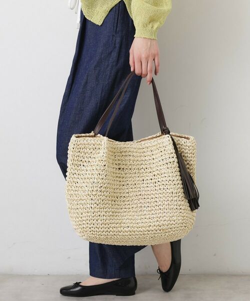 Dessin / デッサン トートバッグ | ペーパーメッシュ タッセル付き配色トート（ライトベージュ(551)）