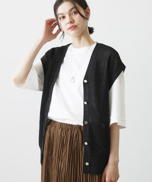 Dessin / デッサン ベスト | ペーパーヤーンニットベスト（ブラック(019)）