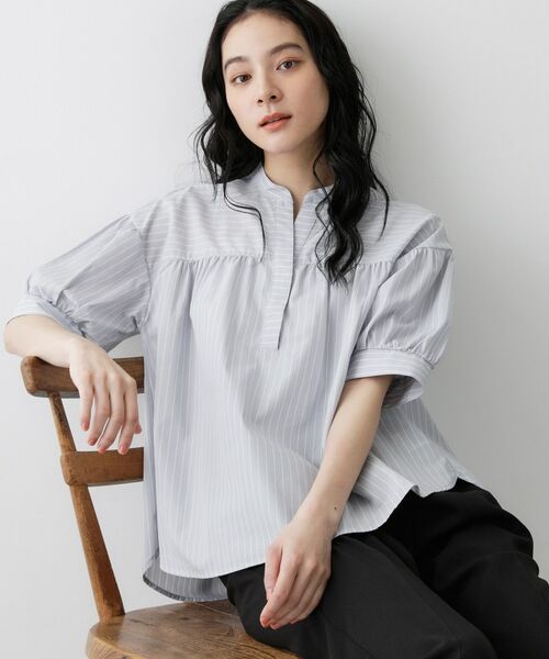 Dessin / デッサン シャツ・ブラウス | ストライプスキッパーシャツ（ブルー(391)）