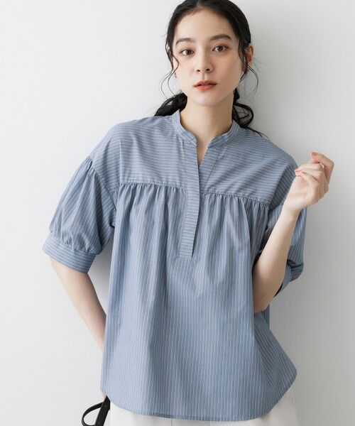 Dessin / デッサン シャツ・ブラウス | ストライプスキッパーシャツ（ブルー(392)）