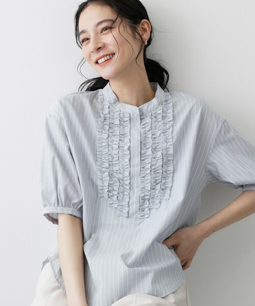 Dessin / デッサン シャツ・ブラウス | フロントフリルブラウス（ブルー(391)）