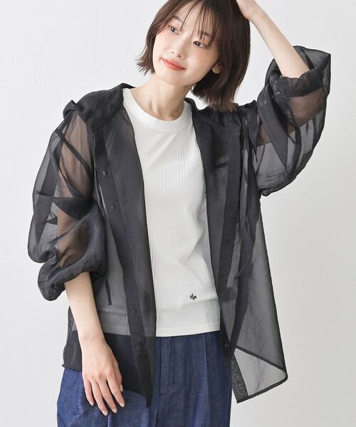 Dessin / デッサン シャツ・ブラウス | シアーアオーガンフードシャツ（チャコールグレー(014)）