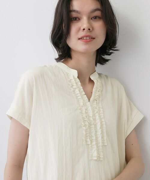 Dessin / デッサン シャツ・ブラウス | バンドカラーフロントフリルブラウス(ホワイト(002))