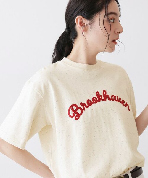 Dessin / デッサン Tシャツ | 【ユニセックス/洗える】ネップロゴ刺繍Tシャツ（ライトベージュ(051)）