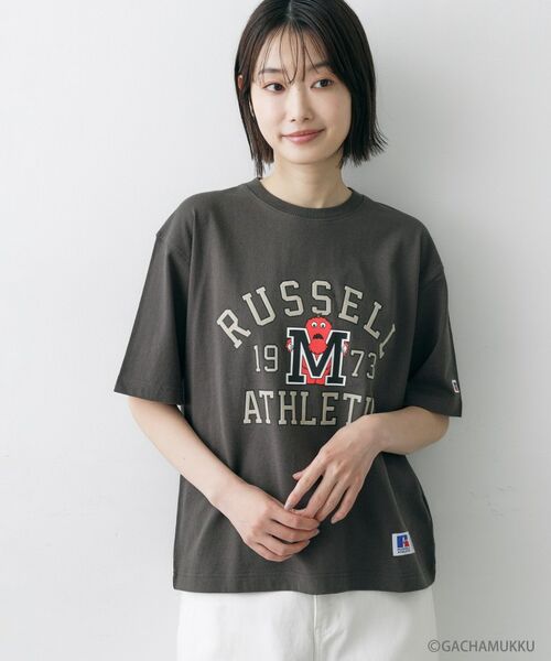 Dessin / デッサン Tシャツ | ガチャピン・ムック コラボTシャツ（チャコールグレー(614)）
