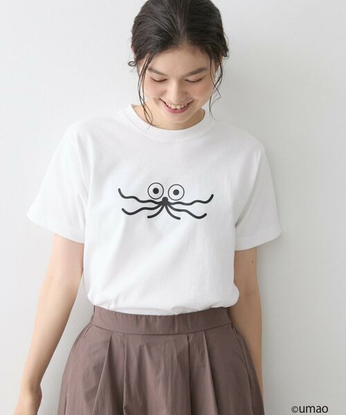 Dessin / デッサン Tシャツ | UMAO×Dessinコラボ プリントキャットフェイスT（ホワイト(002)）