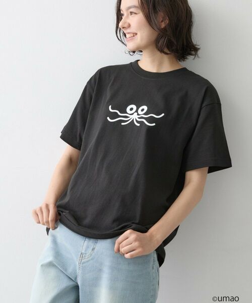 Dessin / デッサン Tシャツ | UMAO×Dessinコラボ プリントキャットフェイスT（ブラック(019)）