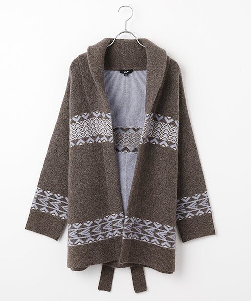 DGBH / ディージービーエイチ カーディガン・ボレロ | ウィメンズ・ショールカラージャガードカーディガン（グレイッシュブラウン）
