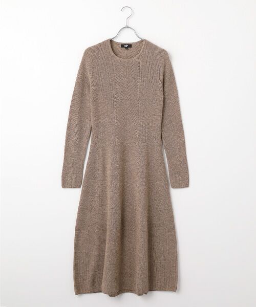 DGBH / ディージービーエイチ ロング・マキシ丈ワンピース | ラウンドネック・長袖ニットドレス（ブラウン）