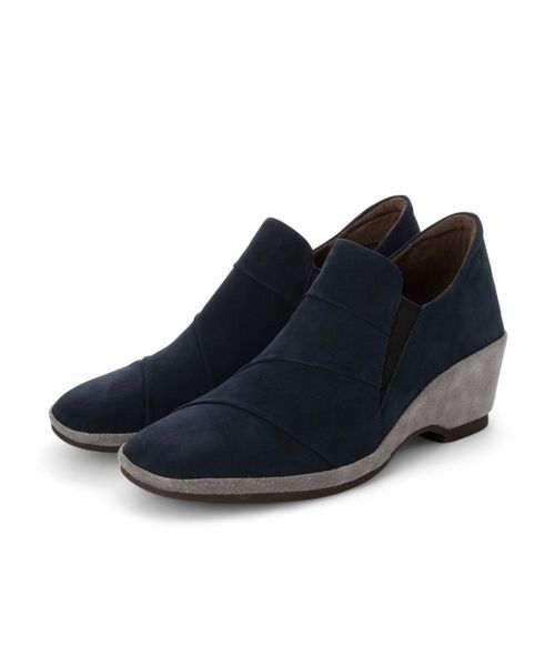 D'ICI / ディッシィ パンプス | 【軽量】レイヤードウェッジソールスリッポン(ネイビーコンビ)