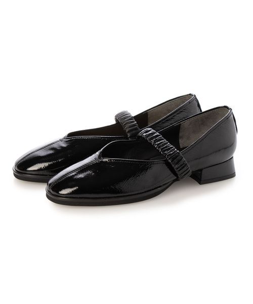 D'ICI/ディッシィ Vカットシャーリングストラップフラットシューズ ブラックエナメル 235 D'ICI/ディッシィ Vカットシャーリングストラップフラットシューズ ブラックエナメル 235