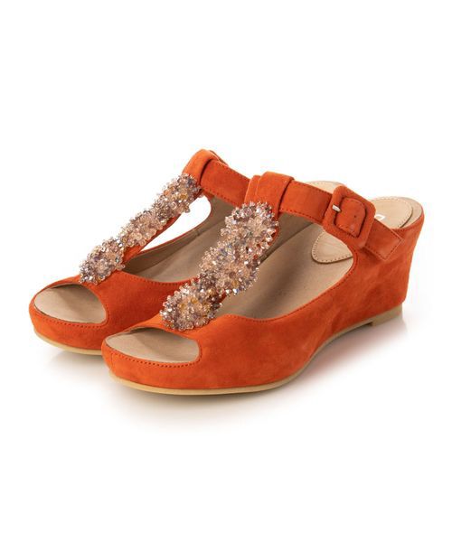 D'ICI/ディッシィ 【クッション入り】ビジュー付きTストラップサンダル オレンジスエード 245 D'ICI/ディッシィ 【クッション入り】ビジュー付きTストラップサンダル オレンジスエード 245