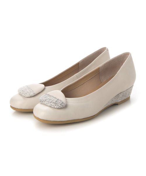 D'ICI/ディッシィ モチーフウエッジヒールパンプス ホワイト 220 D'ICI/ディッシィ モチーフウエッジヒールパンプス ホワイト 220