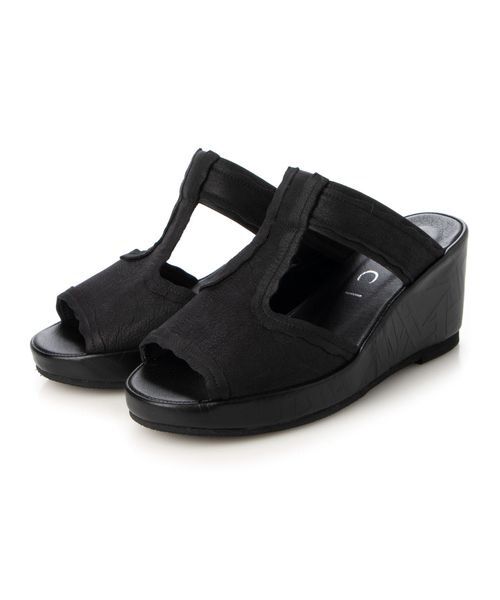 D'ICI/ディッシィ フリルカットミュールサンダル ブラック 245 D'ICI/ディッシィ フリルカットミュールサンダル ブラック 245