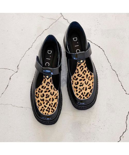 D'ICI/ディッシィ Tストラップローファー ブラックコンビ 245
