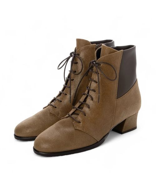 D'ICI / ディッシィ ブーツ（ショート丈） | チャンキーヒールレースアップショートブーツ（キャメル）