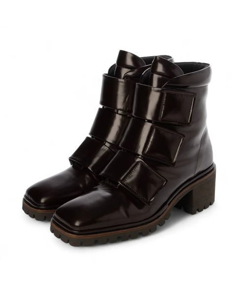 D'ICI / ディッシィ ブーツ（ショート丈） | スクエアトゥベルトデザインショートブーツ（ブラウン）