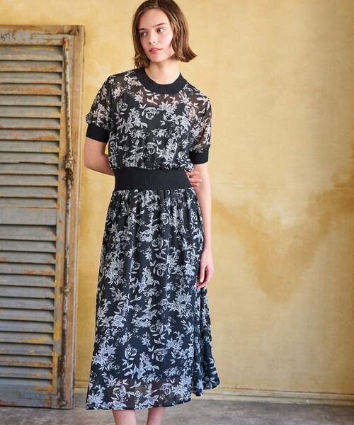 DRESSTERIOR/ドレステリア 【大人百花春号掲載 モデル美香さん着用】シアーフラワープリントハーフスリーブワンピース ブラック(119) 38(M) DRESSTERIOR/ドレステリア 【大人百花春号掲載 モデル美香さん着用】シアーフラワープリントハーフスリーブワンピース ブラック(119) 38(M)