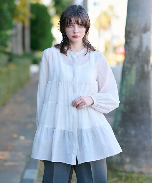 DRESSTERIOR/ドレステリア 【洗える】ティアードシアーブラウス グレージュ(050) 36(S) DRESSTERIOR/ドレステリア 【洗える】ティアードシアーブラウス グレージュ(050) 36(S)