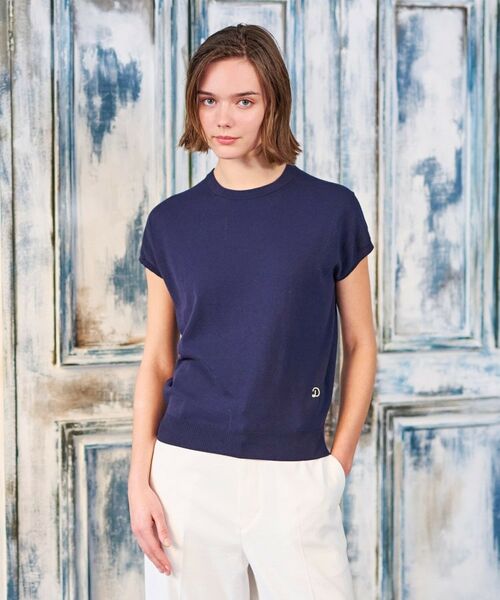 DRESSTERIOR/ドレステリア 【定番/洗える】コットンシルク混フレンチスリーブニット ネイビー(094) 38(M) DRESSTERIOR/ドレステリア 【定番/洗える】コットンシルク混フレンチスリーブニット ネイビー(094) 38(M)