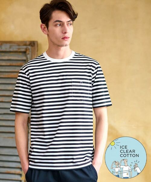 DRESSTERIOR/ドレステリア 【接触冷感/抗菌防臭/消臭】ICE CLEAR COTTON ボーダーポケットTシャツ ブラック(319) 92(L) DRESSTERIOR/ドレステリア 【接触冷感/抗菌防臭/消臭】ICE CLEAR COTTON ボーダーポケットTシャツ ブラック(319) 92(L)