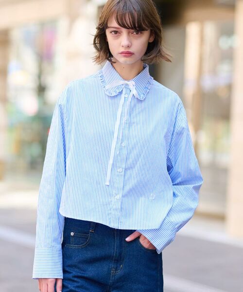 DRESSTERIOR/ドレステリア 【洗える/コットン混】フリルカラーオックスブラウス ブルー(393) 34(SS) DRESSTERIOR/ドレステリア 【洗える/コットン混】フリルカラーオックスブラウス ブルー(393) 34(SS)
