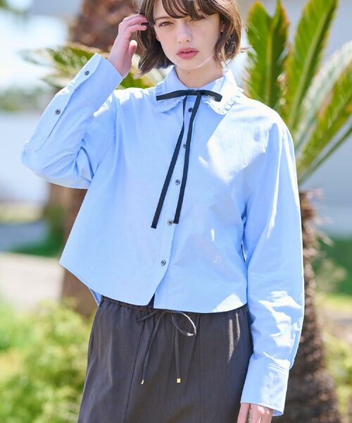 DRESSTERIOR/ドレステリア 【洗える/コットン混】フリルカラーオックスブラウス ブルー(091) 34(SS) DRESSTERIOR/ドレステリア 【洗える/コットン混】フリルカラーオックスブラウス ブルー(091) 34(SS)