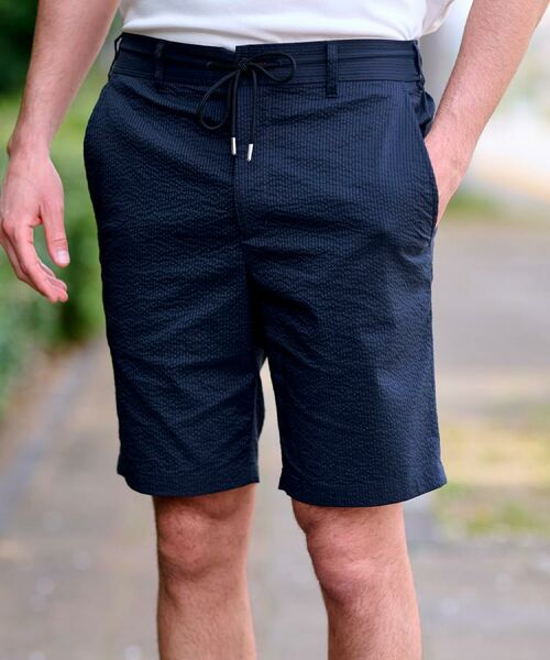 DRESSTERIOR / ドレステリア ショート・ハーフ・半端丈パンツ | 【洗える/セットアップ可/吸湿速乾】COOLMAX シアサッカー ショートパンツ(ネイビー(294))
