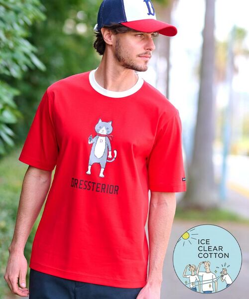 DRESSTERIOR/ドレステリア 【接触冷感／抗菌防臭／消臭】ICE CLEAR COTTON キャットTシャツ レッド(062) 91(M)