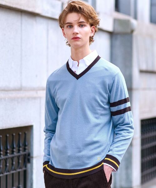 DRESSTERIOR / ドレステリア ニット・セーター | ウォッシャブルファインメリノ Vネックニット(サックスブルー(090))