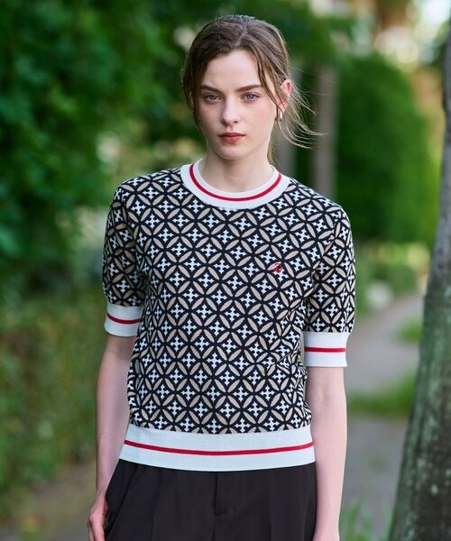 DRESSTERIOR / ドレステリア ニット・セーター | 【コットン100%/オリジナル柄】オーバーラップサークルハーフスリーブニット(ベージュ(152))