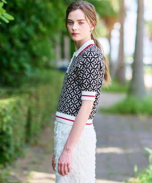 DRESSTERIOR / ドレステリア ニット・セーター | 【コットン100%/オリジナル柄】オーバーラップサークルポロニット | 詳細7