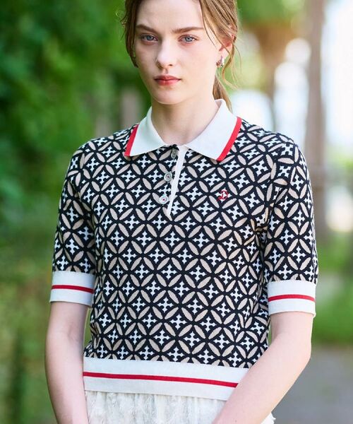 DRESSTERIOR / ドレステリア ニット・セーター | 【コットン100%/オリジナル柄】オーバーラップサークルポロニット(ベージュ(152))