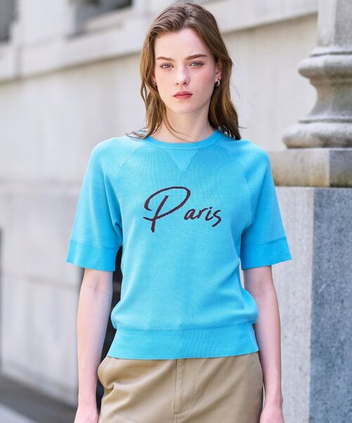 DRESSTERIOR / ドレステリア ニット・セーター | 【洗える/オリジナルロゴ】Parisハーフスリーブジャカードニット(ブルー(491))