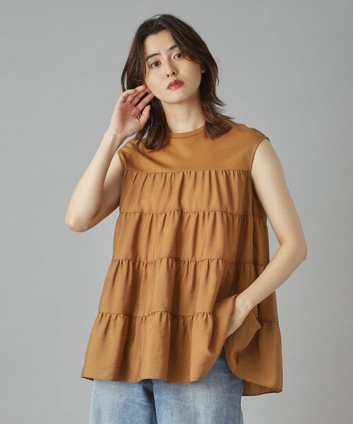 DRESSTERIOR/ドレステリア 【接触冷感/イージーケア】ティアードコンビカットソー キャメルブラウン(041) 38(M) DRESSTERIOR/ドレステリア 【接触冷感/イージーケア】ティアードコンビカットソー キャメルブラウン(041) 38(M)